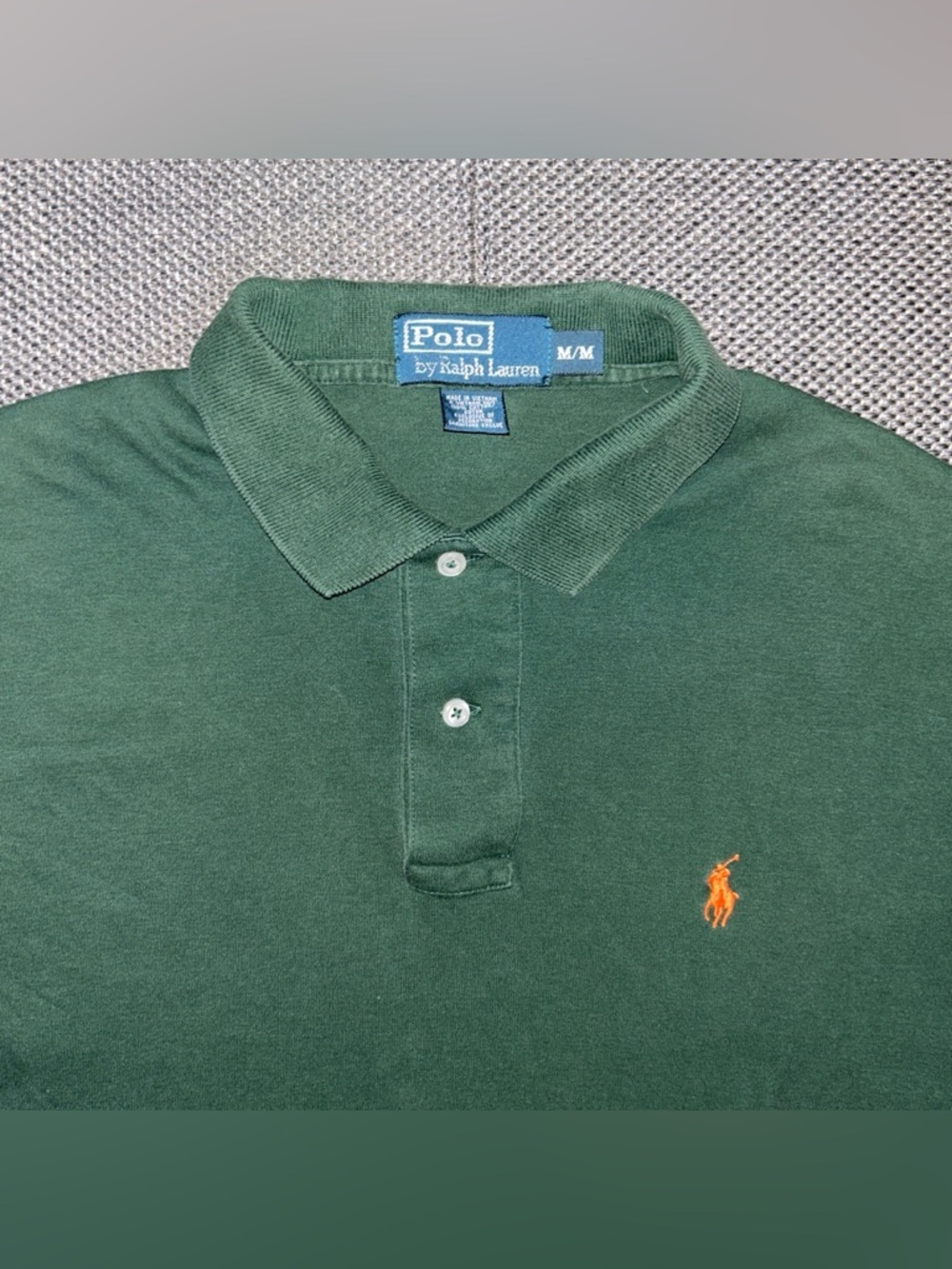 90s Polo Ralph Lauren Men's Green Polo Shirt with Orange Pony